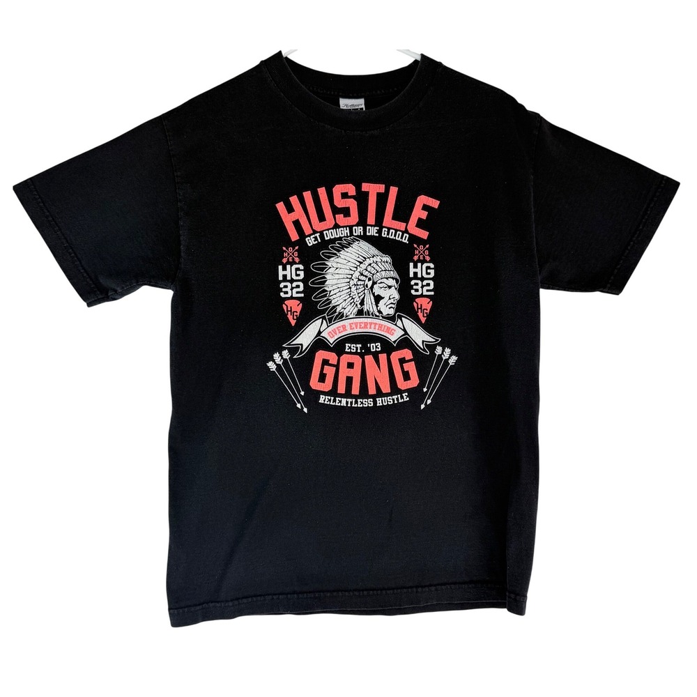 Hustle Gang Mens‎ Black T Shirt Native American Chief Graphic Print Size L